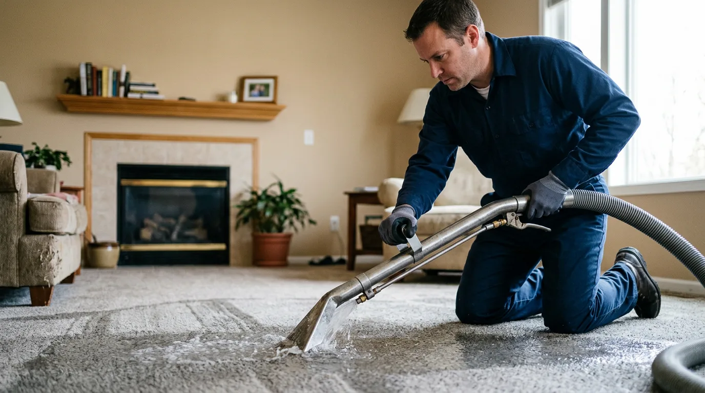 Water damage restoration technician working near Carnegie, OK